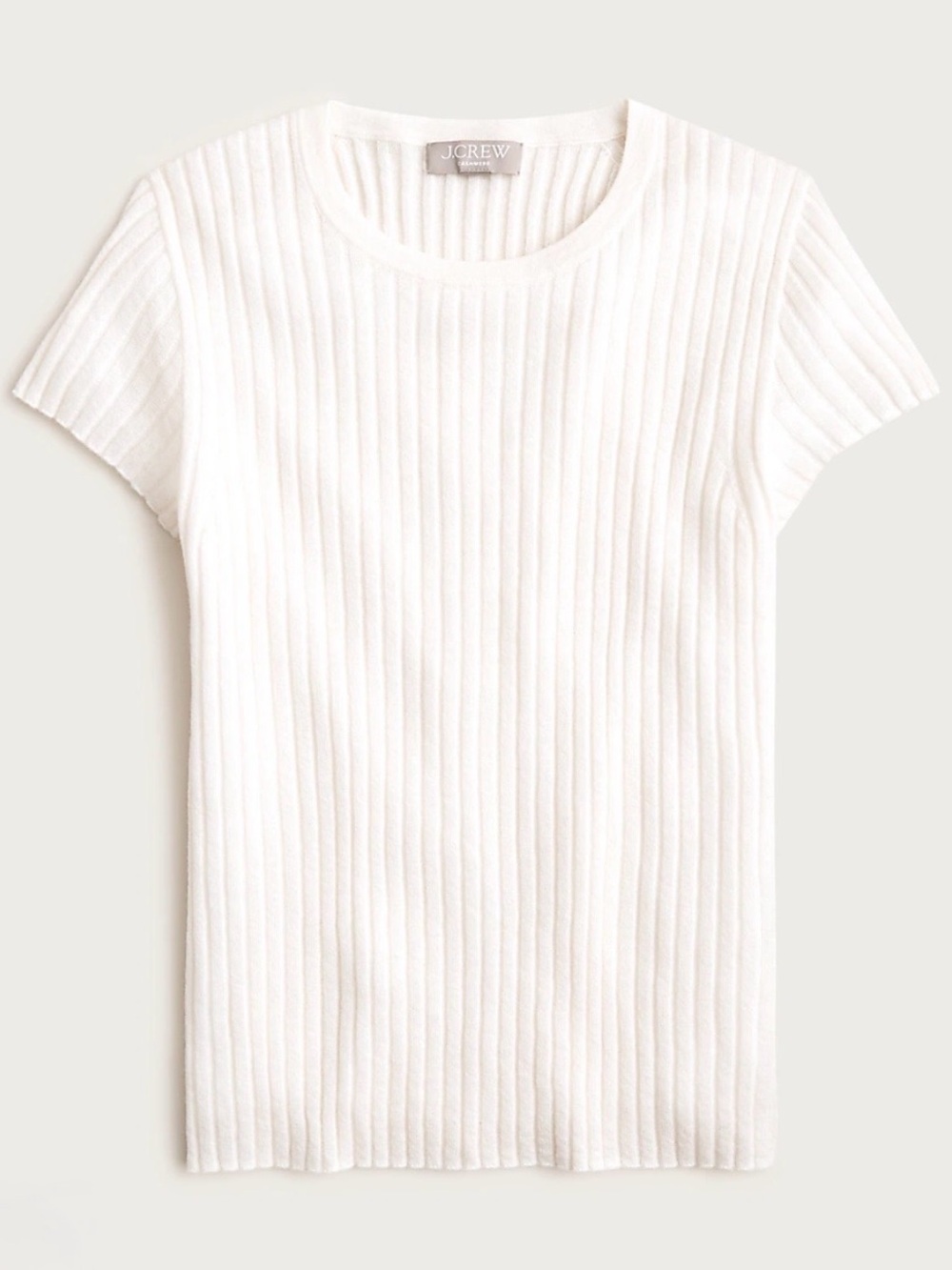 NWT J. CREW New Ribbed Featherweight 100% Cashmere T-shirt Snow White M *NOTE*